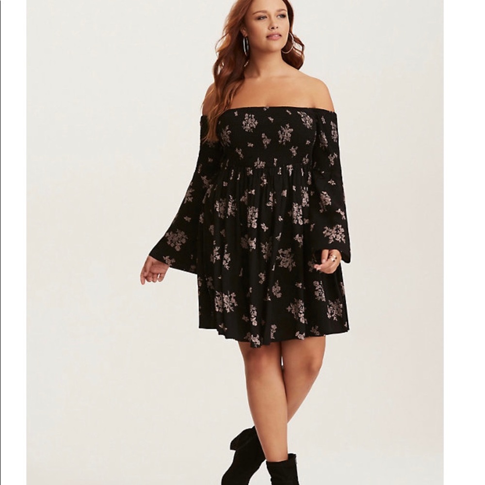 NWT off shoulder black and pink mini dress-Torrid
